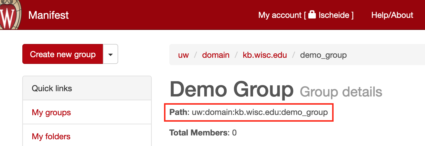 Image showing the group path below the group name in Manifest