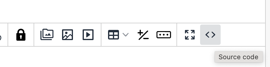 Code editor view in the WYSIWG toolbar is indicated by two left and right chevron symbols