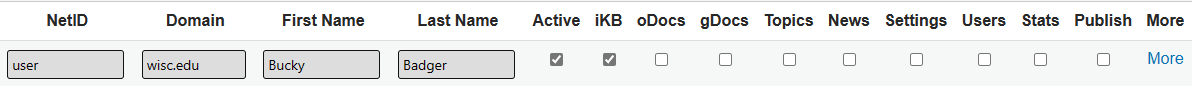 User list with active and IKB boxes checked