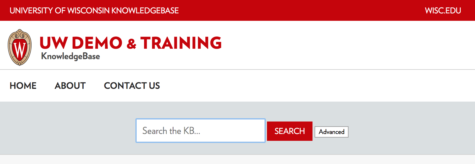 UW theme top banner showing menu bar links in between the logo and the search bar