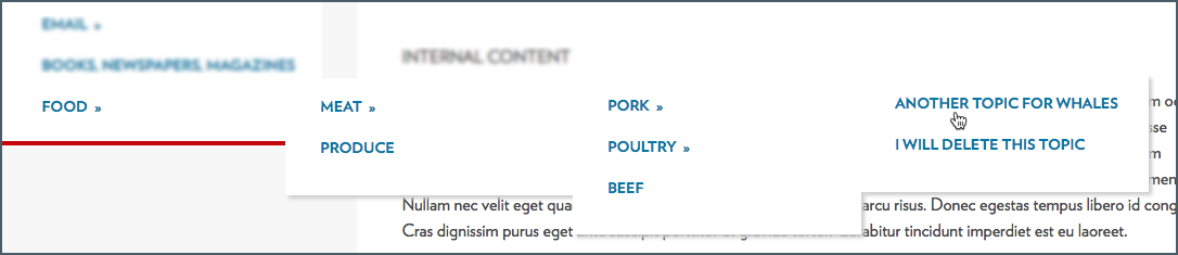 example of left side module with topic flyout and its subtopics
