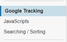 Accessing the Google Tracking section in the Site Pref tab