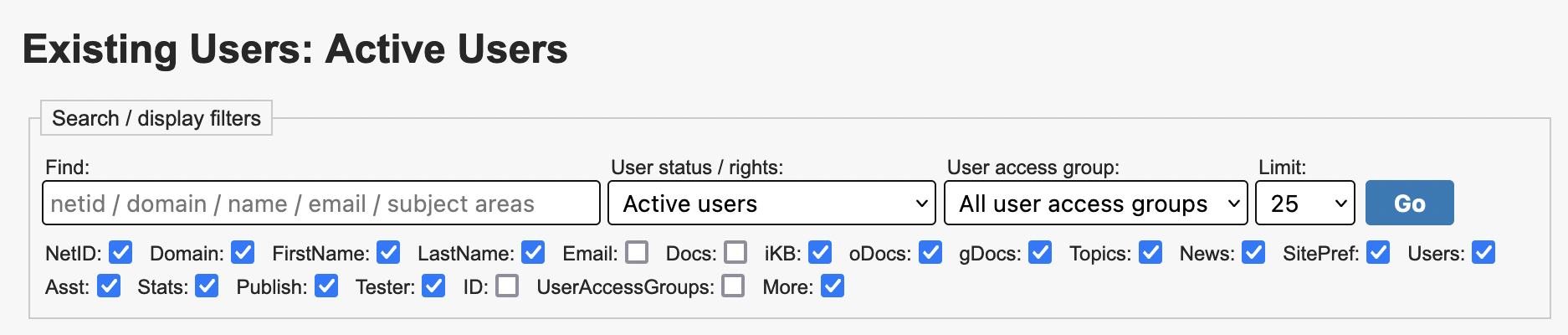 Image showing the search filters that are found at the top of the page. All search filters are detailed below.
