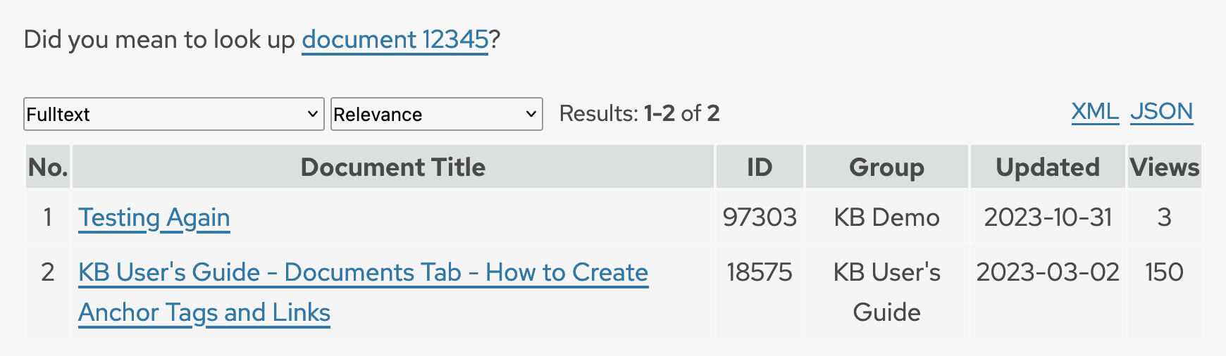 The prompt described in the previous text will appear before the controls for the search results.