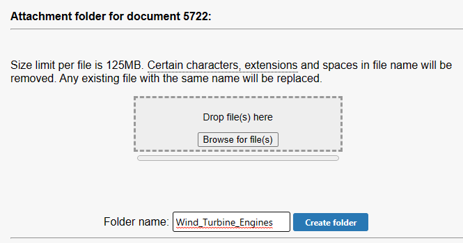 document attachment folder screen showing a new folder being created