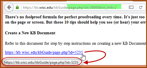 Image showing a cursor hovering over a link in a document using the no_frill=5 option, where the target URL does not contain a No Frill parameter